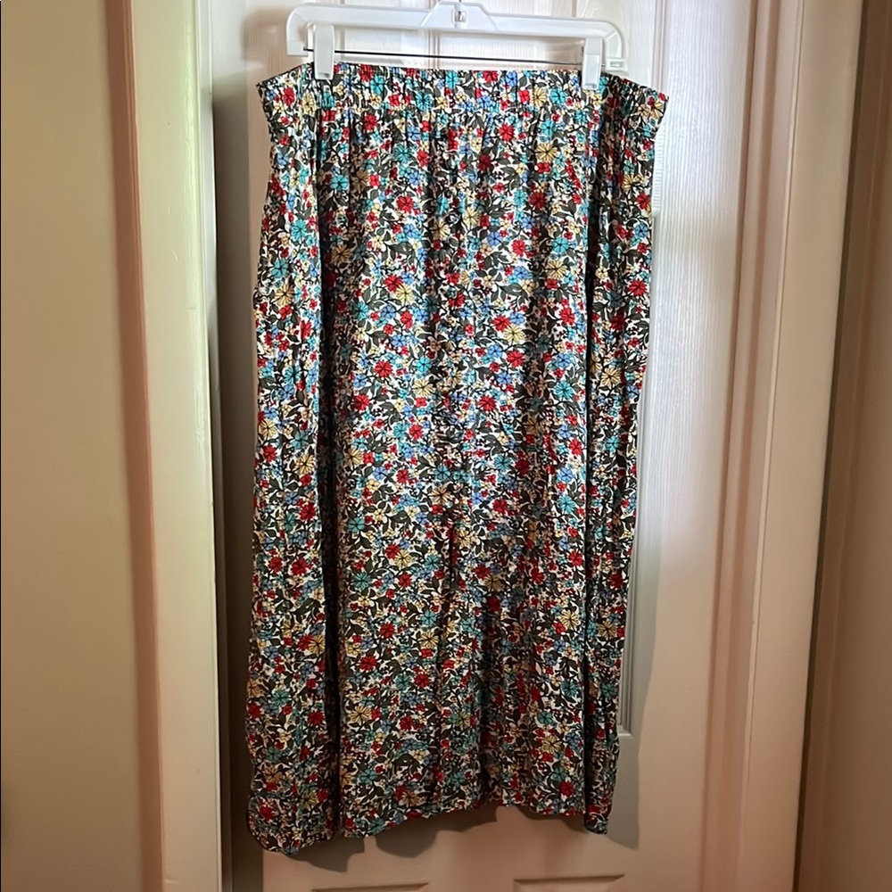 LOFT Floral A-Line Midi Skirt